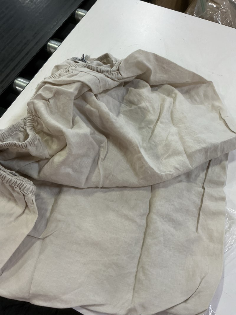 Condition photo showing Good Condition for european linen fitted crib sheet, one size, sand