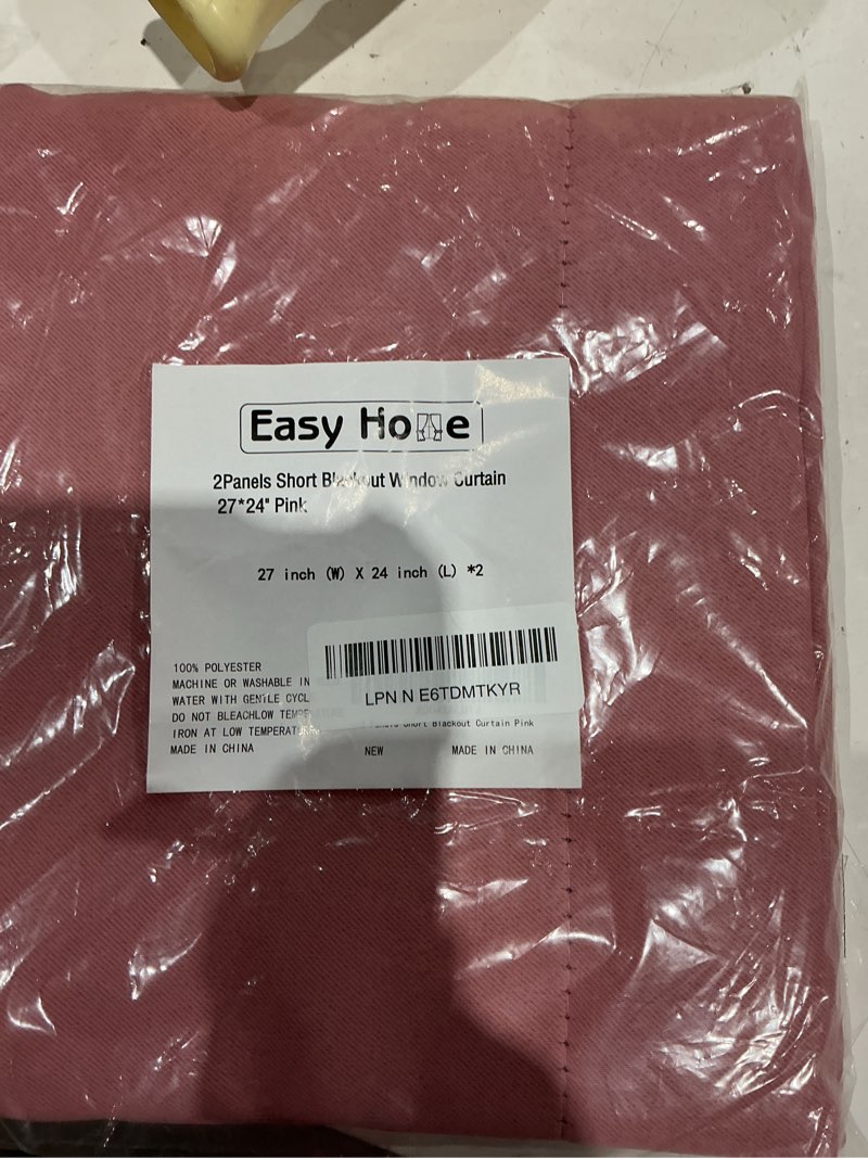 Condition photo showing Good Condition for easy home short blackout window curtain 24 inches long,rod pocket thermal privacy curtain tiers for kitchen farmhouse closet, living room, bathroom shades (pink, 27" w x 24" l (pack of 2)) pink 27"w x 24"l (pack of 2)