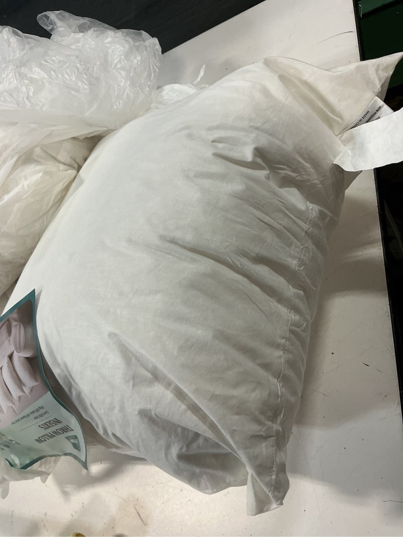 Condition photo showing Good Condition for oubonun 20x20 feather downthrow pillow inserts, 100% cotton cover, medium firm decorative pillow inserts for couch, sofa, bed, chair (set of 2) 2 20x20 inch
