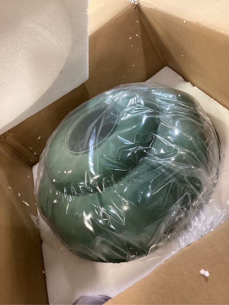 Condition photo showing New/Like New for milk glass ceiling light fixture - farmhouse antique brass semi flush mount ceiling light for kitchen, hallway, and bedroom (green 15 inch) milk green b 15 inch