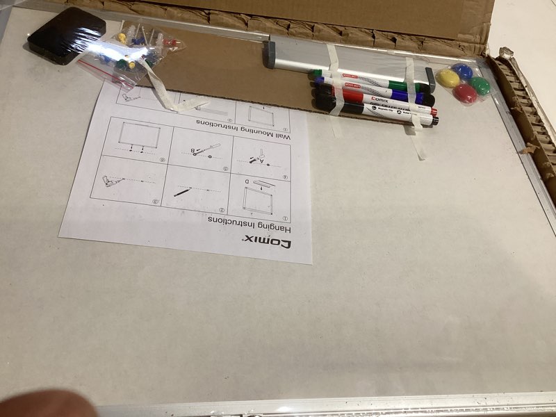 Condition photo showing New/Like New for Comix Cork Board Magnetic Dry Erase Board Combo, 24 x 18 Inches Whiteboard and Bulletin Board Combination, Aluminum Frame Vision Board with 4 Dry Erase Markers, 4 Magnets, Eraser, Push Pins 24" x 18"