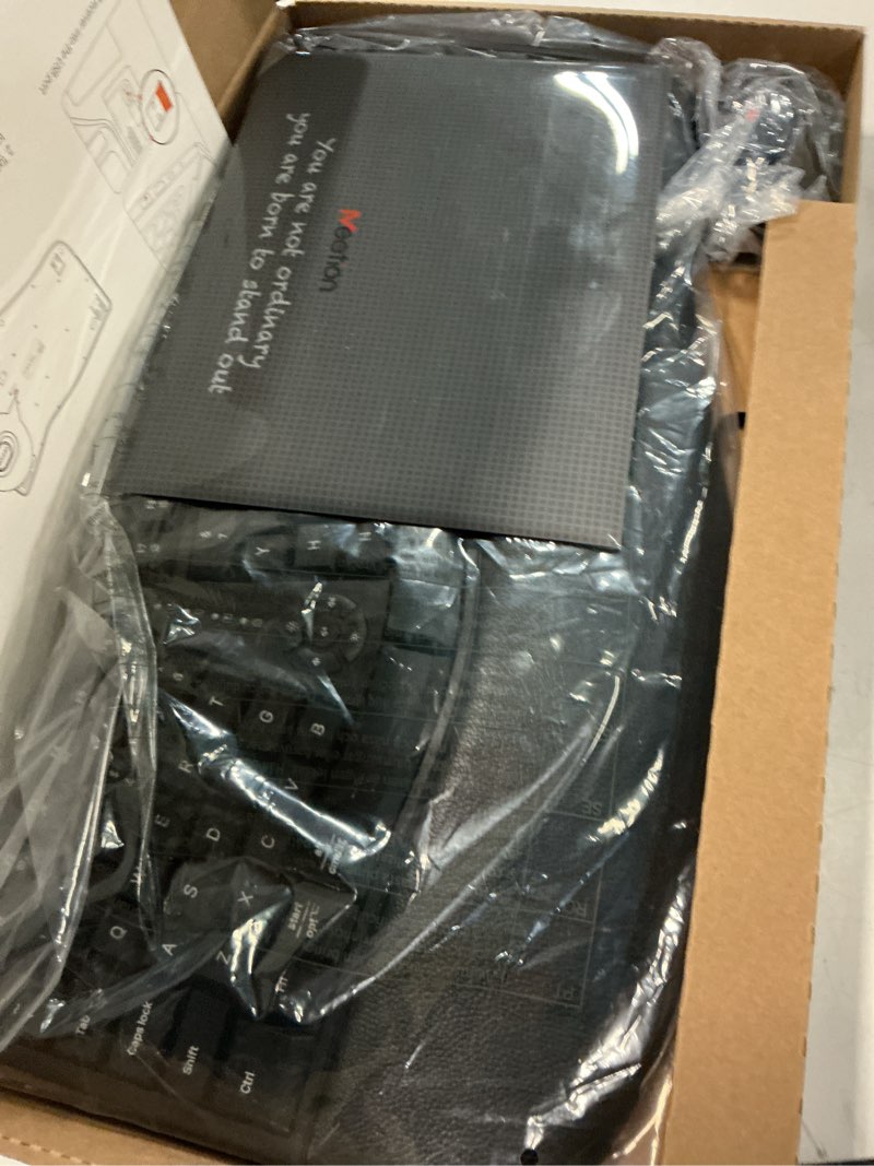 Condition photo showing New/Like New for meetion ergonomic keyboard and mouse, wireless keyboard with vertical mouse, split curved keyboard with wrist rest, natural typing usb receiver rechargeable full size, windows/mac/pc/laptop, large large black