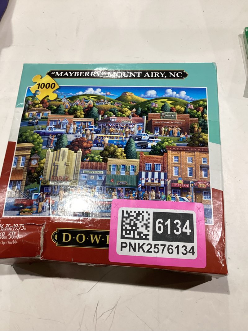 Condition photo showing As Is for Buffalo Games - Eric Dowdle - Mt Airy, NC - Mayberry - 1000 Piece Jigsaw Puzzle for Adults -Challenging Puzzle Perfect for Game Nights - Finished Size is 26.75 x 19.75