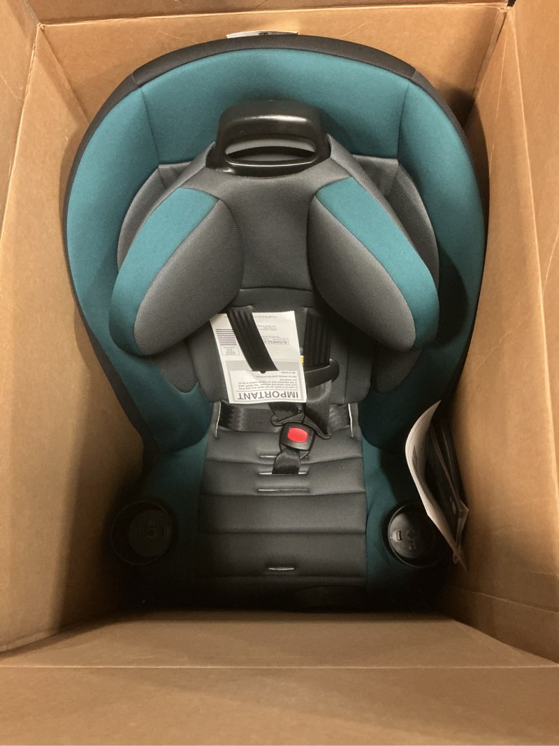 Condition photo showing New/Like New for safety 1st ellaris 3-in-1 convertible car seat, slim fit design, rear & forward-facing, 5-position headrest, 3-across fit, travel-friendly with machine-washable seat pad, peacock blue