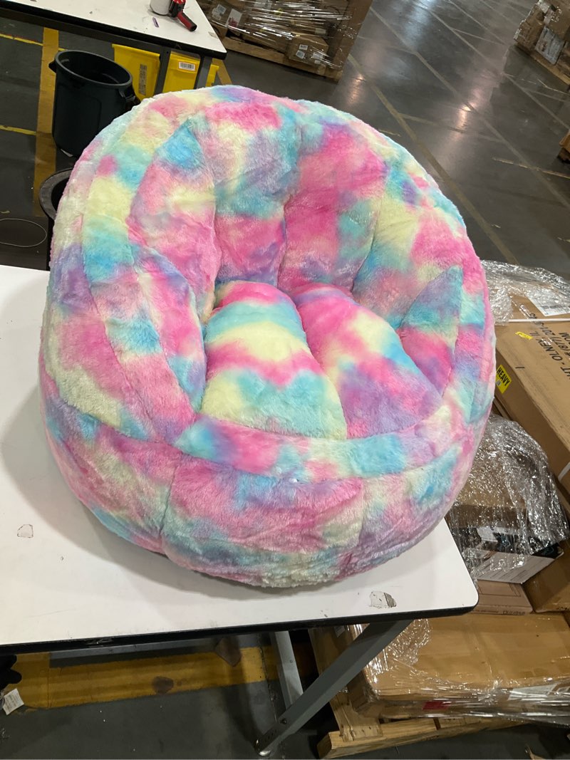 Condition photo showing Good Condition for plush faux fur bean bag chairs, memory foam filled sofa chair shape bean bag for adults/teens/kids, ultra-soft lazy sofa for living room bedroom college dorm, rainbow rainbow 3 foot