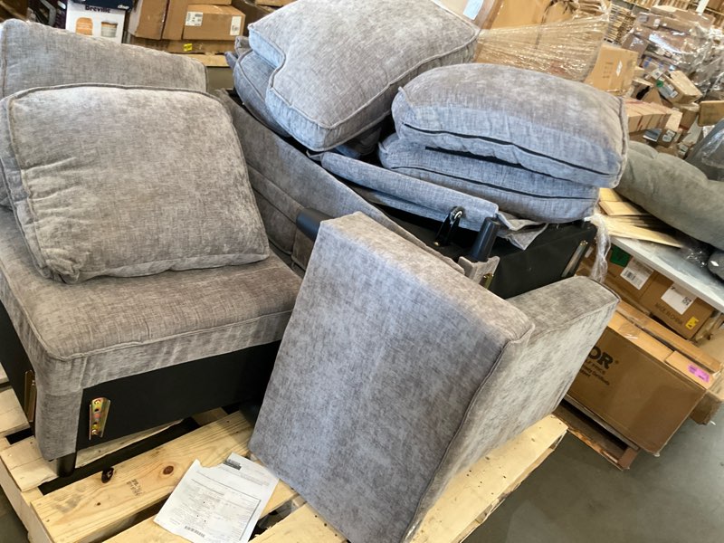 Condition photo showing As Is for incomplete keiki 81\" l-shaped oversized chenille modular sectional sleeper sofa with pull-out bed, storage seat, modern 5-seater upholstered couch bed with charging station, easy assembly, for living room, brown light brown 81\"