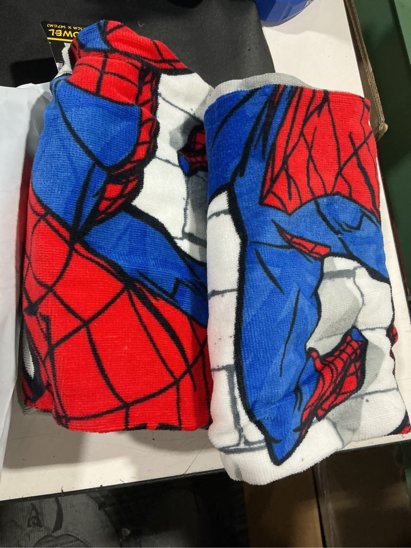 Condition photo showing New/Like New for (set of 2) spider-man marvel brick wall kids beach towel, cotton, grey, marvel, 28\\\" x 58\\\"