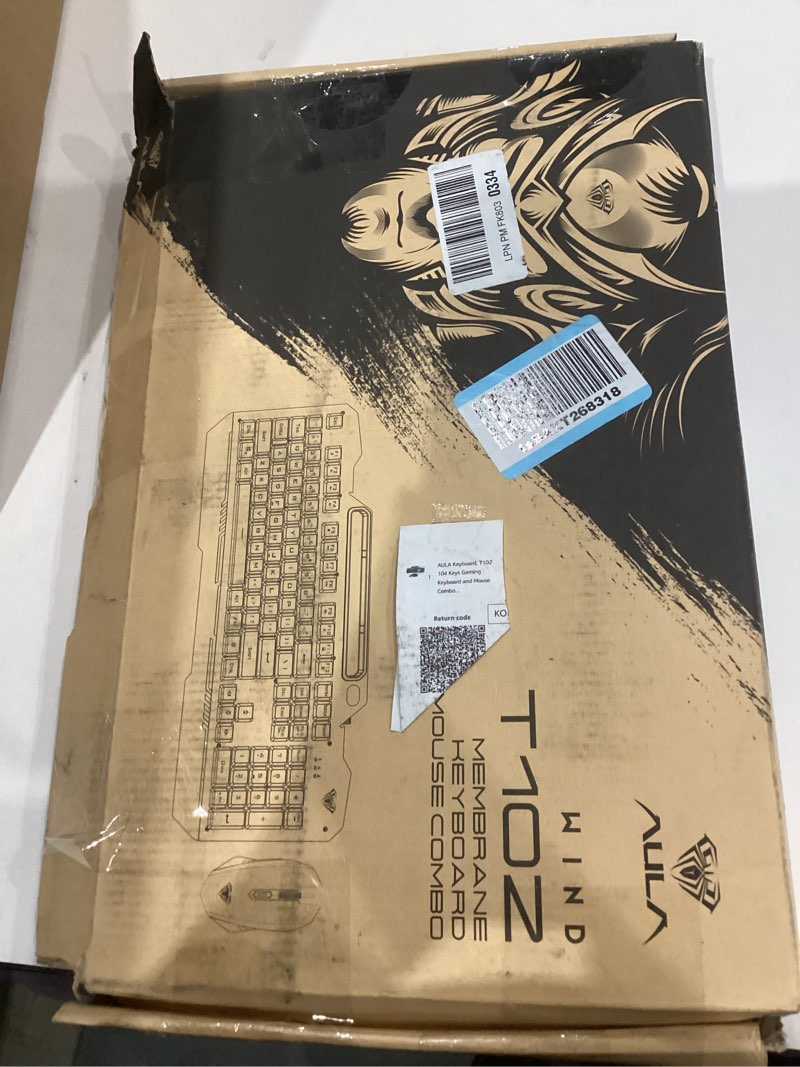 Condition photo showing New/Like New for AULA Keyboard, T102 104 Keys Gaming Keyboard and Mouse Combo with RGB Backlit Number Pad, All-Metal Panel Waterproof Light Up PC Keyboard,USB Wired Computer Keyboards Gaming for Win XP/7/8/10 PC Gamer Black Keycaps + Silver Panel
