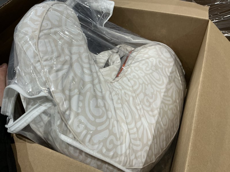 Condition photo showing Good Condition for boppy uplift nursing pillow - wedge bottle & breastfeeding pillow to reduce spit-up and reflux symptoms, with body-inclusive opening and belt, baby safety alliance verified - cream retro squiggles pillow cream retro squiggles
