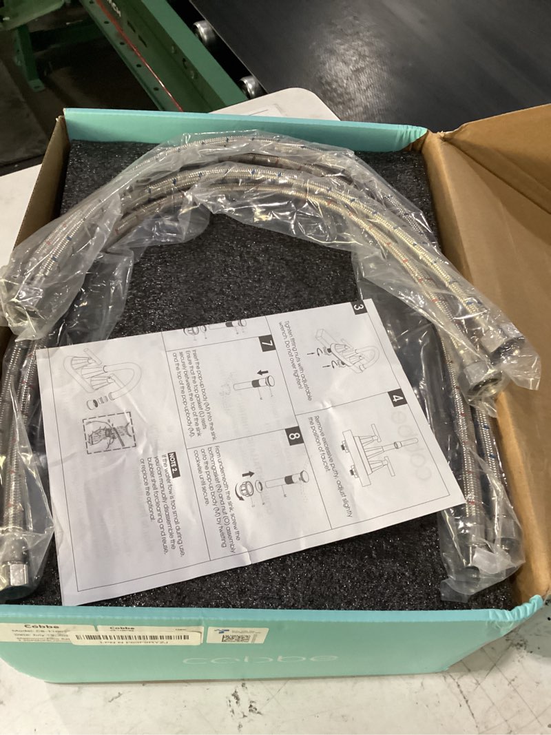Condition photo showing New/Like New for cobbe bathroom faucets for sink 3 hole, 4 inch with pop up drain and 2 supply hoses, 2 handle centerset bathroom faucet for sink vanity, brushed gold, 2 pack d - brushed gold x 2