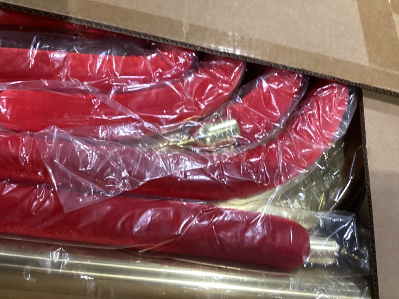 Condition photo showing Good Condition for 4pcs gold stanchion post queue velvet ropes and posts with soild base and 3pcs 5 ft red velvet ropes carpet ropes posts stanchion set crowd control barriers for party supplies gold stanchions 4pcs