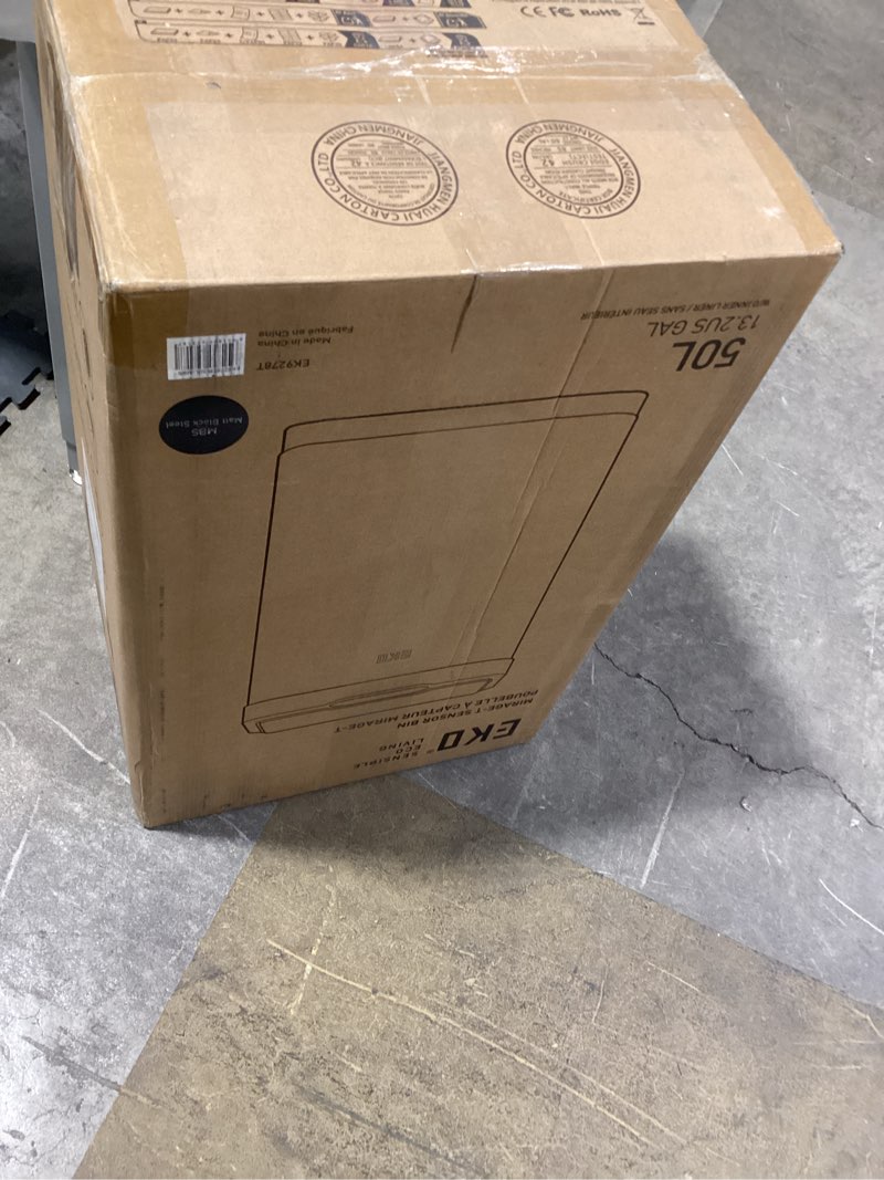 Condition photo showing New/Like New for EKO Mirage-T 50 Liter / 13.2 Gallon Touchless Rectangular Motion Sensor Trash Can, Brushed Stainless Steel Finish (Matte Black) Mirage 50L - Matte Black