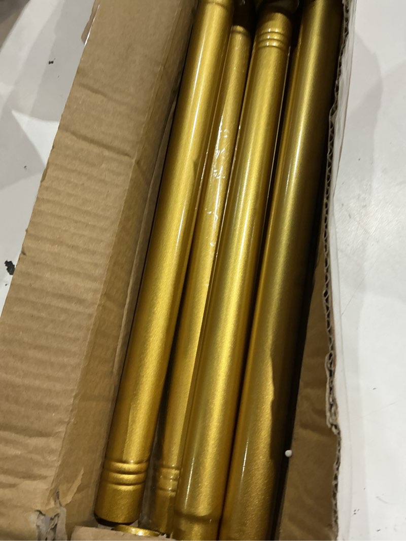 Condition photo showing As Is for shower curtain rod adjustable 32"-80", tension shower curtain rod no drilling stainless steel rust proof for rv bathroom shower stall apartment, gold golden yellow 32"-80"