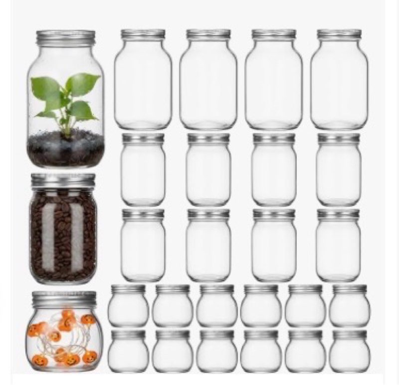 Yiyiring 24 Pcs Mason Jars Variety Pack with Lids 25/12/10 oz Clear Glass Mason Jars Regular Mouth f