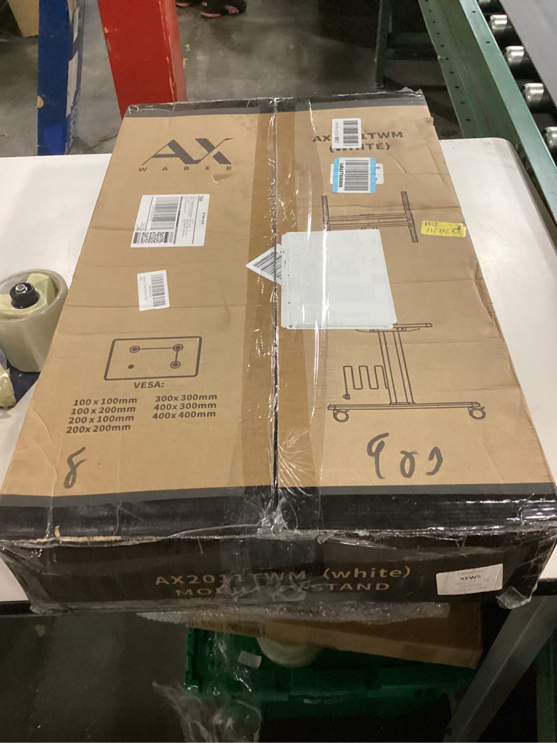 Condition photo showing New/Like New for ax waber mobile tv stand with power outlets&shelf, floor portable tv stand with wheels for 27-65inch lcd led oled flat/curved panel screen, swivel,height adjustable&wood base, rollingtv cart white grain with power outlets & shelf