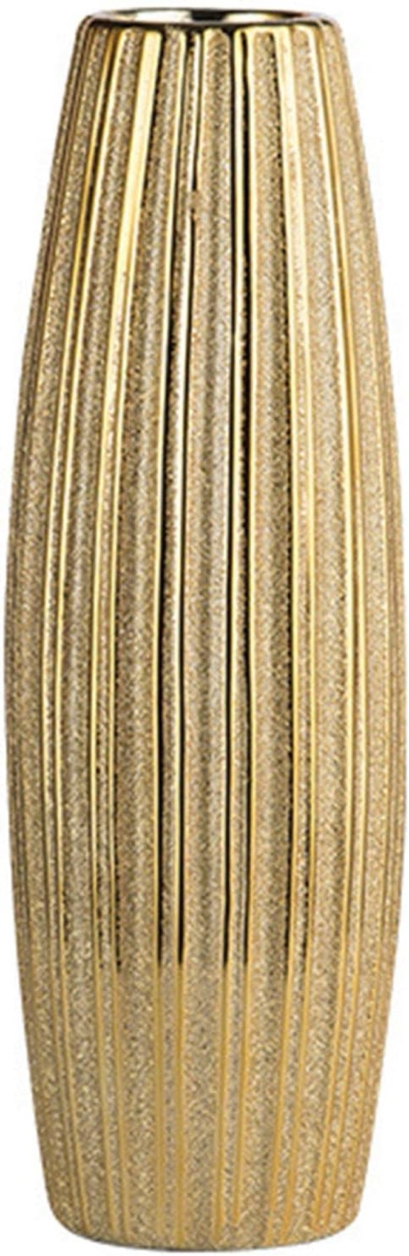 Gold Ceramic Vase Home Decor Table Centerpiece Flower Vase Modern Geometric Line Textured Vases for Wedding, Housewarming, Bridal Shower, Flower Arrangement