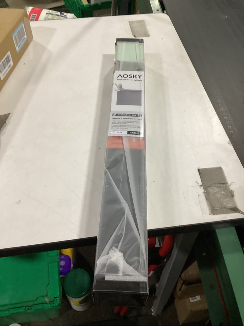 Condition photo showing New/Like New for AOSKY Cordless Roller Shades Blackout Blinds for Windows Room Darkening Rolled Up Shades with Spring System, UV Protection Window Shades Door Blinds for Home and Office (23" W x 72" H, Black) 23"W x 72"H Black