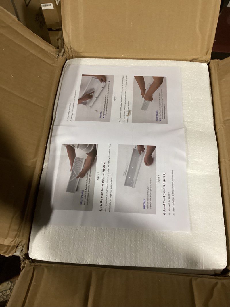 Condition photo showing Good Condition for 12 Pack 18 Inch Baseboard Register Vent Covers - White HVAC Diffuser for Floor/Wall Duct Openings - Cold Rolled Steel Air Vent Cover with Adjustable Airflow