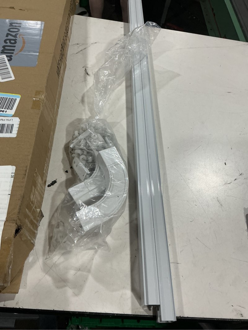 Condition photo showing As Is for room divider ceiling track set for curtains with hooks, corner connectors(set of 2) and top brackets curtain rail system (12-18 ft track set) black black 12-18 ft