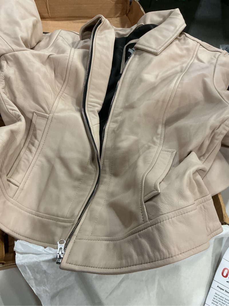 Condition photo showing Good Condition for (size:xl)vintage style real lambskin outwear jackets for womens - stylish turn down collar casual leather jacket women suzan - beige leather jacket x-large