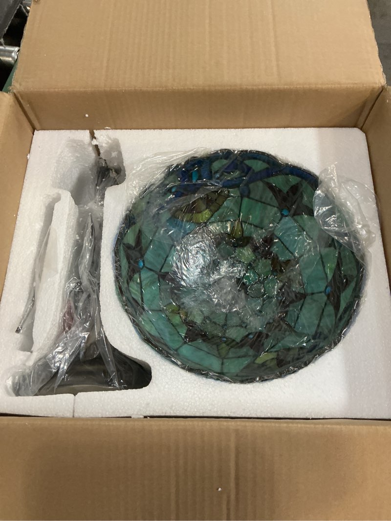 Condition photo showing New/Like New for stained glass table lamp,12x12x20 inch antique table lamp,leaf base decor lamp for tiffany style bedroom?living room?home?office(baroque) baroque style