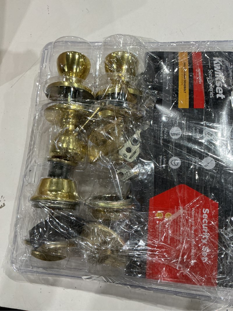 Condition photo showing As Is for kwikset tylo polished brass double entry door kit 1-3/4 in.