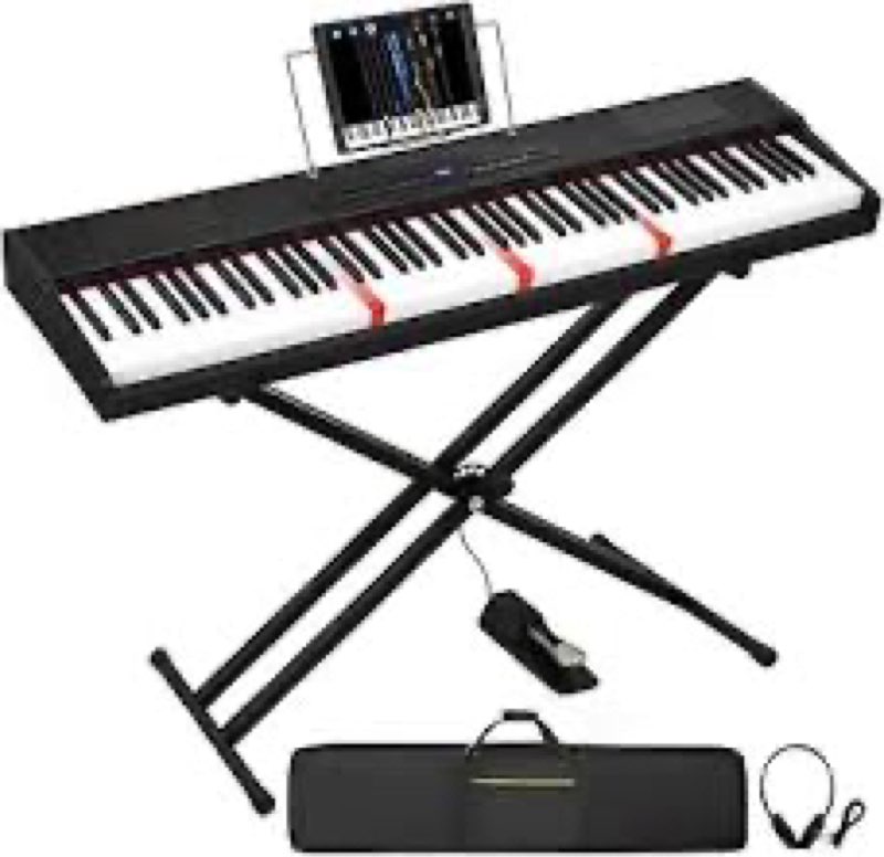 88 Key Digital Piano, Semi Weighted Electronic Keyboard Piano with Music Stand, Power Supply, Sustai