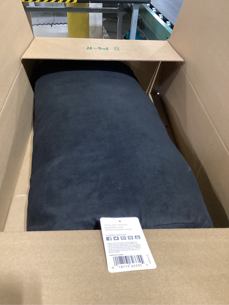 Condition photo showing Good Condition for Gaiam Round Yoga Bolster Pillow, Soft Meditation Cushion for Yoga, Massage and Back Support, Breathable Cotton Fill, Zippered Microfiber Cover, Easy-Carry Handle, Machine Washable Black