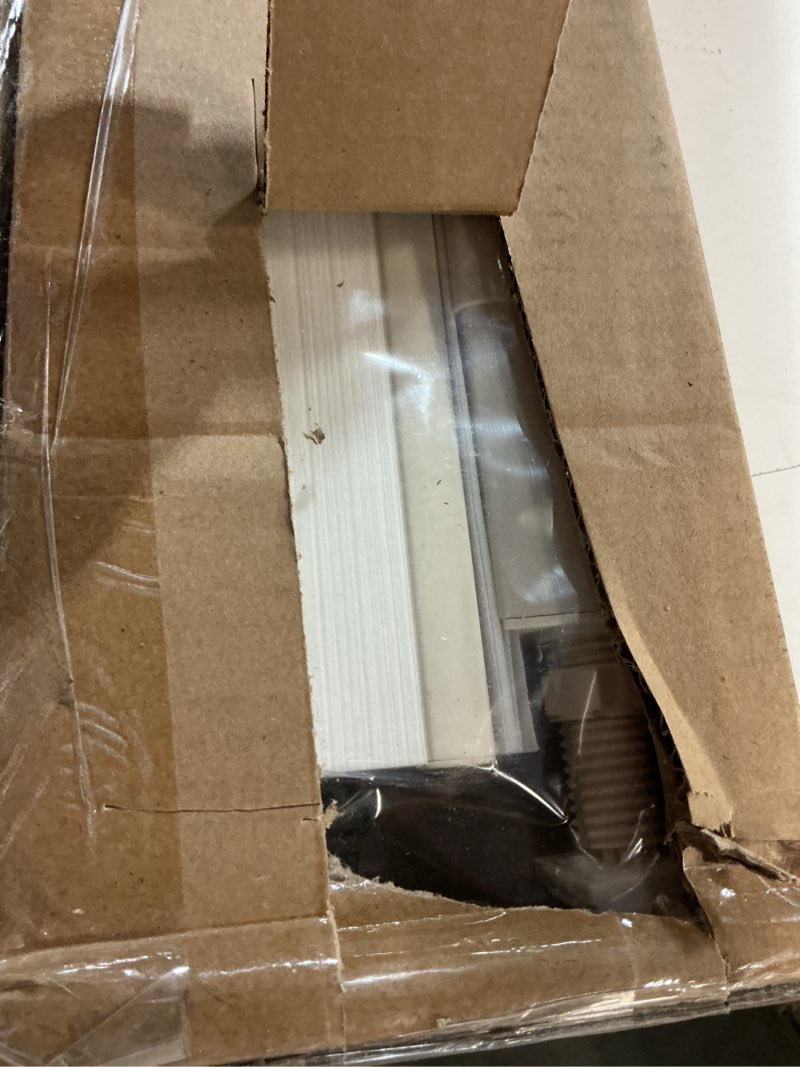 Condition photo showing New/Like New for 1" cordless mini blinds 24" w x 64" h, white vinyl blinds, horizontal light filtering blinds, window blinds for indoor windows, office, kitchen, bathroom and living room. 24"w x 64"h