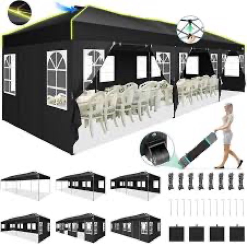 (incomplete)cobizi 10x30 pop up canopy tent, wedding party tent without sidewall one push setup glow, 3 adjustab