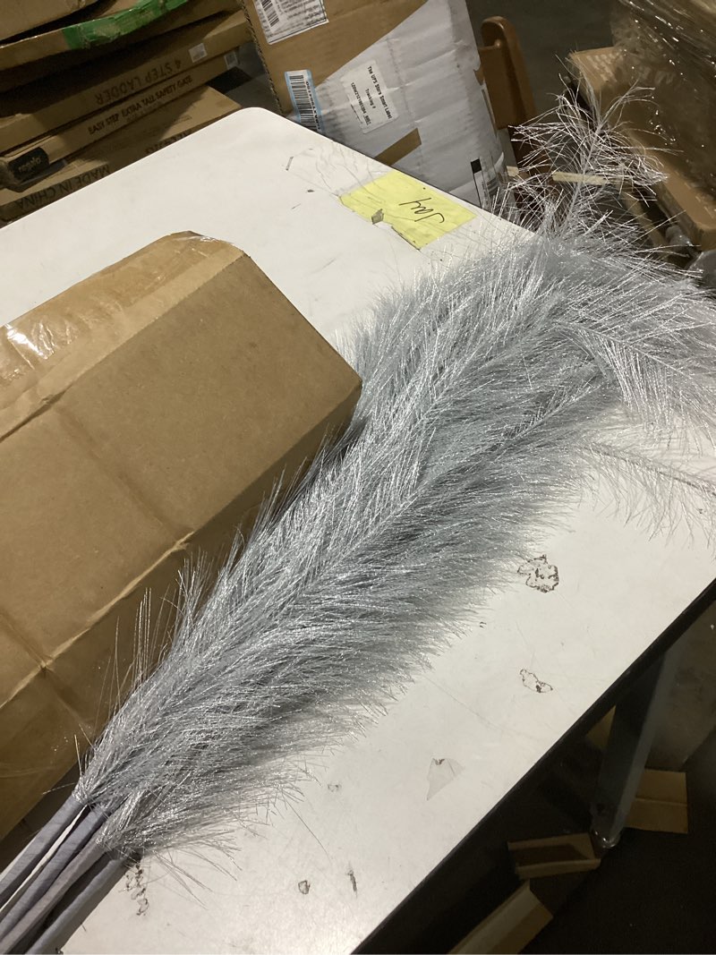 Condition photo showing As Is for wertuirk silver pampas grass decor, 8 pcs 45 inch tall large faux pompous grass, long artificial flowers for floor vases, wedding centerpieces, baby shower and home decoration (silver)