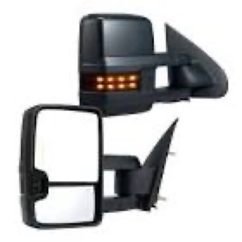 VEVOR Towing Mirrors Fit for 2003-2007 Chevy Silverado GMC Sierra Tahoe Suburban Avalanche Yukon Power Heated LED Signal Light Side View Mirror Pair Manual Controlling Telescoping Folding Black 
