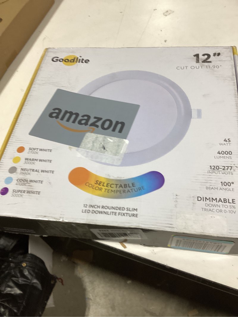 Condition photo showing New/Like New for Goodlite 12-inch LED Ultra Round Slim - Recessed Wafer Downlight, High-Output 45W & 4,000 Lumens, 5 Color Selectable 27K-30K-35K-41K-50K, 120-277V, CRI 90+, ETL, Dimmable Triac & 0-10V, 1ct (G-02320) 12 Inches Round