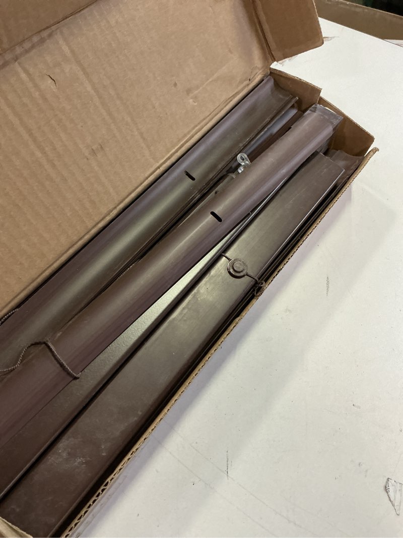 Condition photo showing As Is for LazBlinds No Tools No Drill 1" Vinyl Mini Blinds, Cordless Blinds for Windows, Light Filtering Horizontal Window Blinds & Shades, 21" W x 48" H, Mahogany Cordless-mahogany 21" W x 48" H