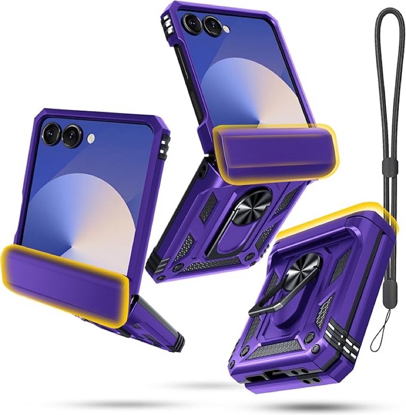 Janmitta Compatible with Samsung Galaxy Z Flip 7 Case+Hinge Protection+Ring Kickstand,Heavy Duty Ful