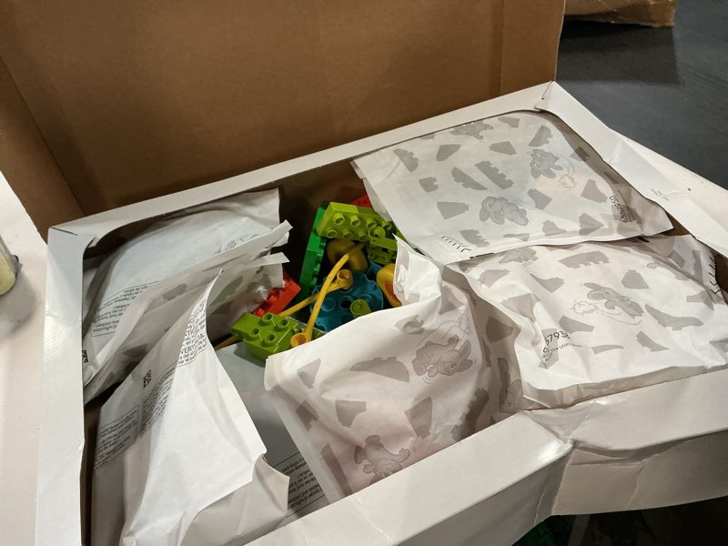 Condition photo showing As Is for lego duplo town 3 in 1 dinosaurs on wheels learning toy for toddler boys & girls, ages 3+ - building & education play set teaches problem-solving skills through play - preschool gift idea - 10451