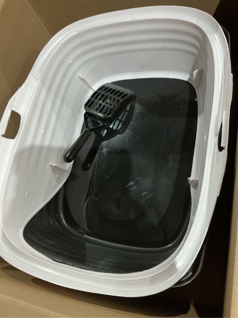 Condition photo showing Good Condition for arm & hammer rimmed cat litter box with high sides and microban, made in usa pearl white/ dark gray standard