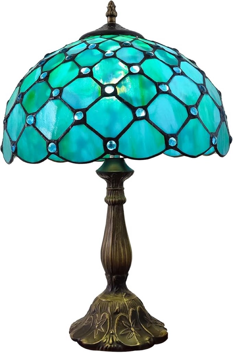 Tiffany Lamp Stained Glass Table Lamp Antique Bedside Desk Reading Light 3-Way Color LED Living Room Nightstand Light 12X12X19 Inches Home Office Desk Light