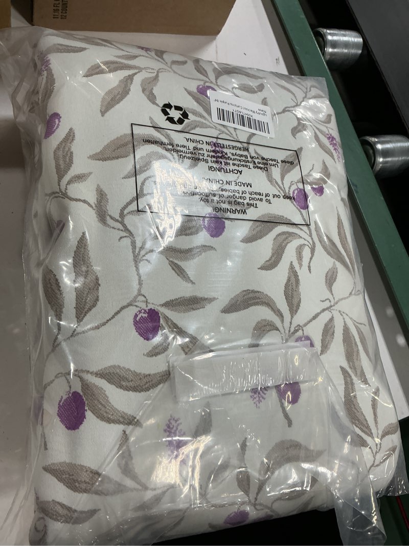 Condition photo showing New/Like New for ugoutry 100% blackout beige curtains 84 inches long for bedroom, purple and taupe cherry leaves patterned curtains for living room, farmhouse thermal insulated botanical drapes grommet 2 panels set purple 52"w x 84"l (pack of 2)