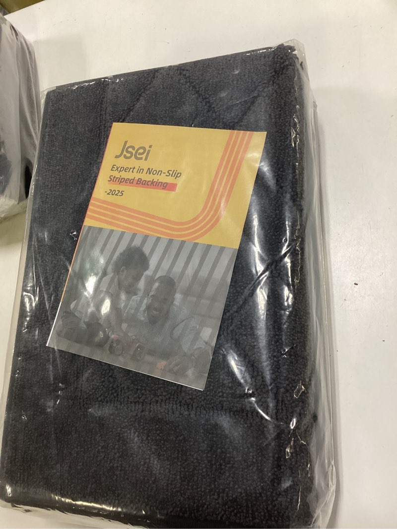 Condition photo showing New/Like New for JSEI Non-Slip Bathroom Rugs, Self Adhesive No Sliding Bath Rugs Set of 2, Machine Washable Absorbent Bath Mat Set for Tub Shower & Single Sink 20”x32”+20”x48”, Dark Grey, Diamond Pattern Dark Grey 20''x32''+20''x48''(Diamond Pattern)