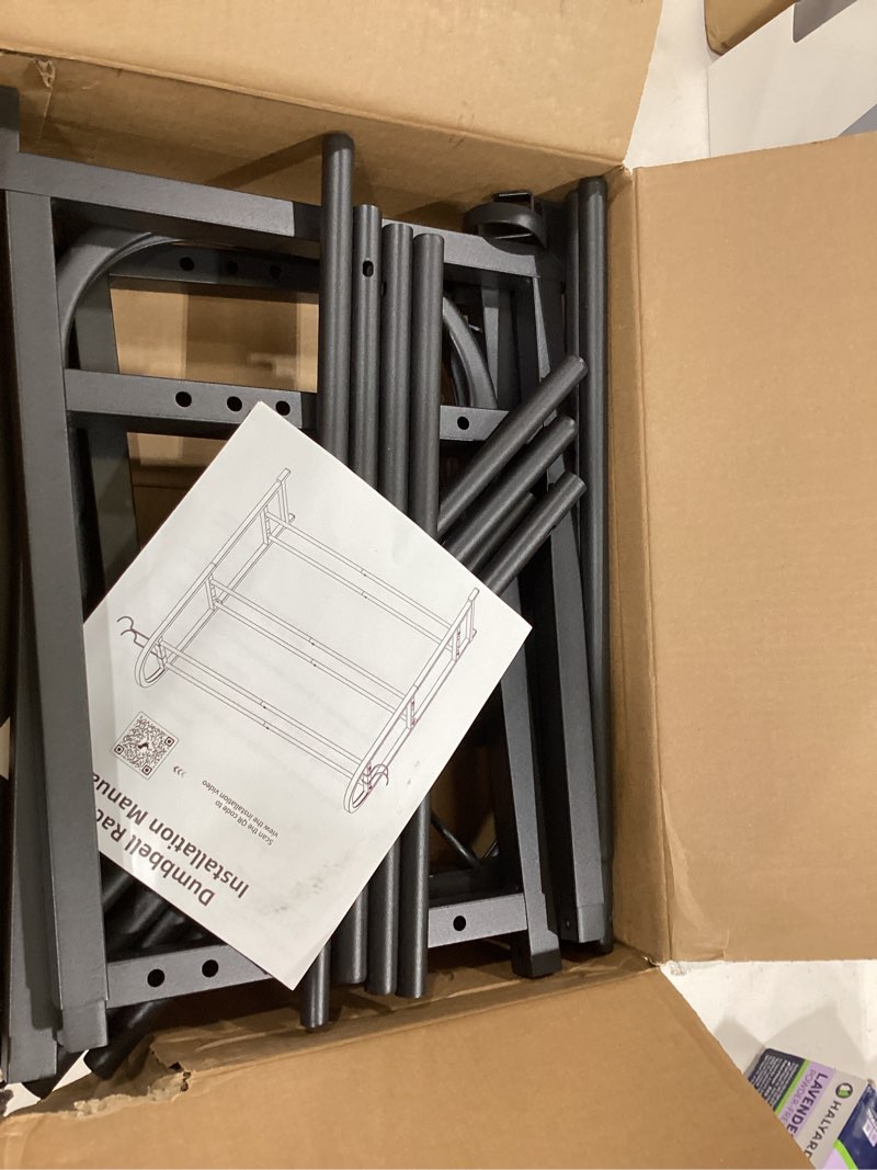 Condition photo showing New/Like New for 3 Tier Dumbble Rack - 360LB Capacity Adjustable Dumbbell Storage Rack Space-Saving Home Gym Weight Rack For Dumbbells And Kettlebells With Hooks (Dumbbell Rack Stand Only) Matte Black