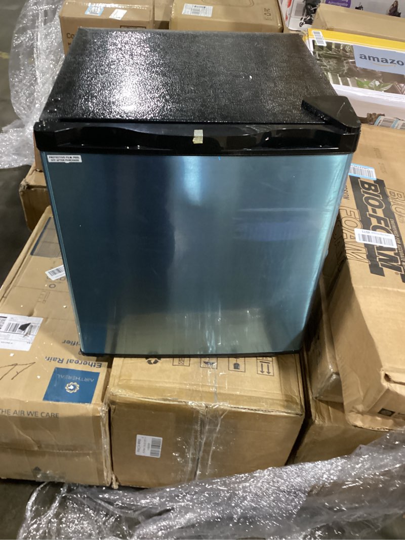 Condition photo showing Good Condition for 1.1 Cu.ft Upright Freezer, Small Mini Freezer with Adjustable Thermostat, Removable Shelves, Reversible Single Door, for Bedroom/Home/Dorms/Apartment, Silver Stainless Steel 1.1 Cu.ft