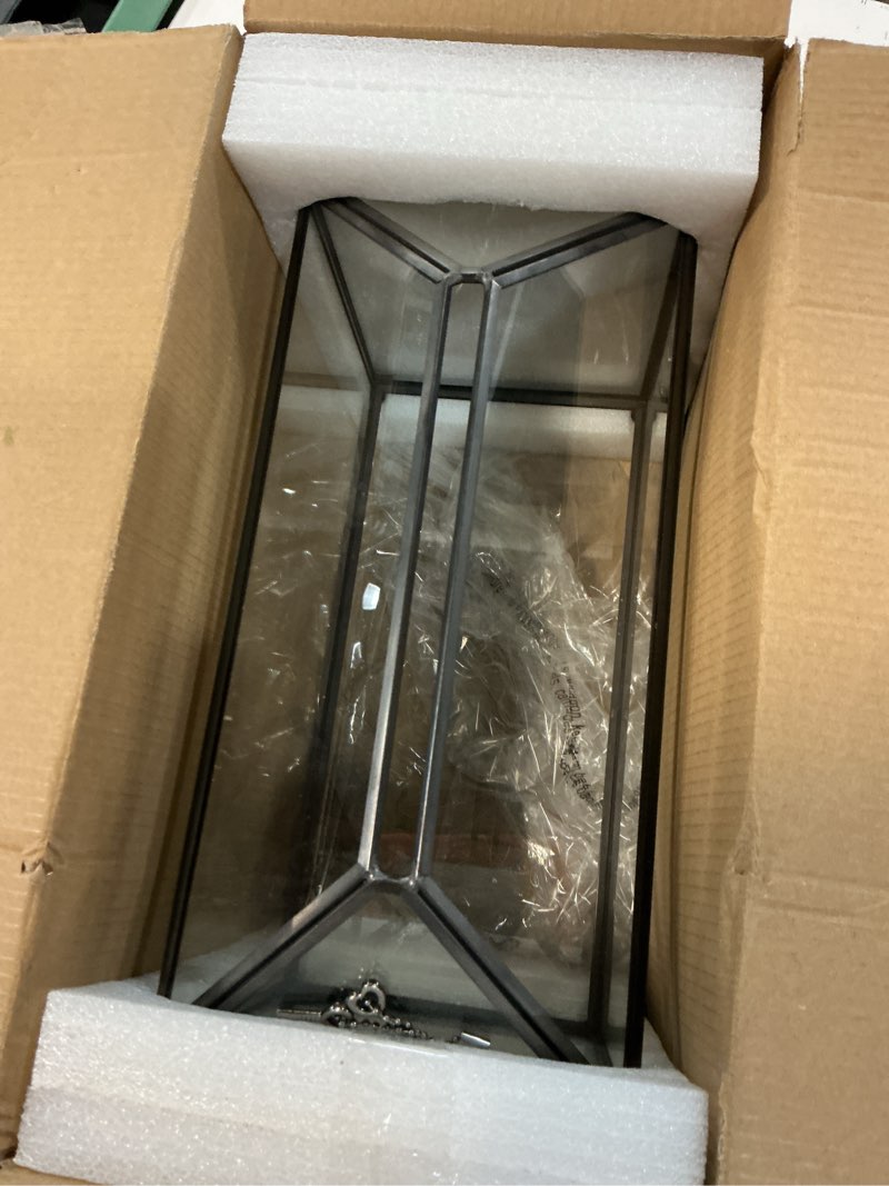 Condition photo showing Good Condition for 12.6" x 6" x 9" wedding glass card box with slot and lock for wishing well, keepsake, envelope - birthday party reception decor, black (glass box only) slot length 7.3 inches d-big black card box 12.6''
