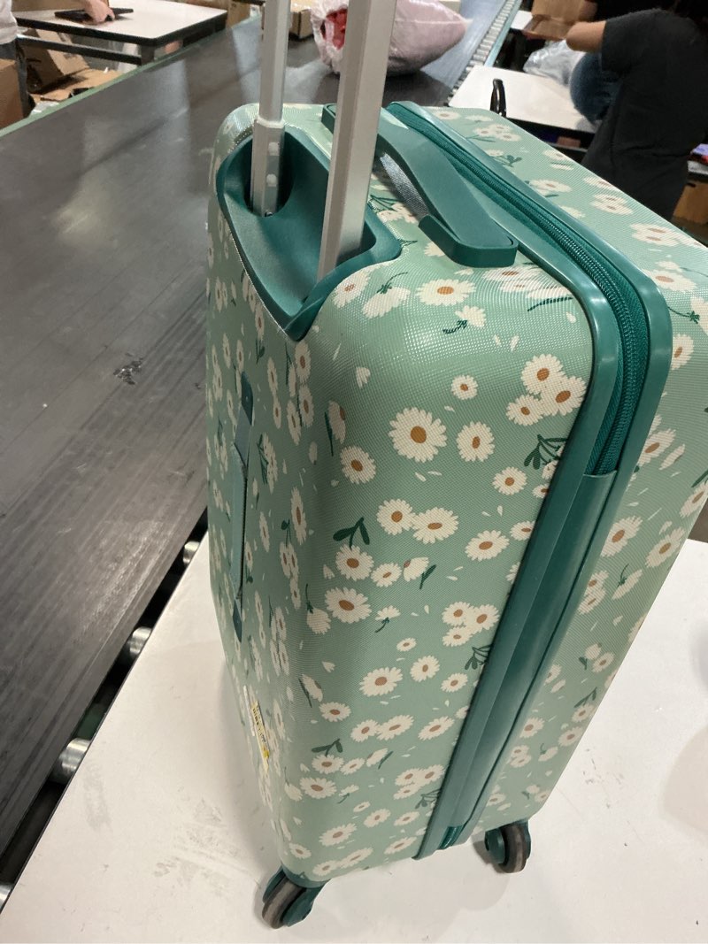 Condition photo showing As Is for kids' hardside carry on spinner suitcase daisy - cat & jack