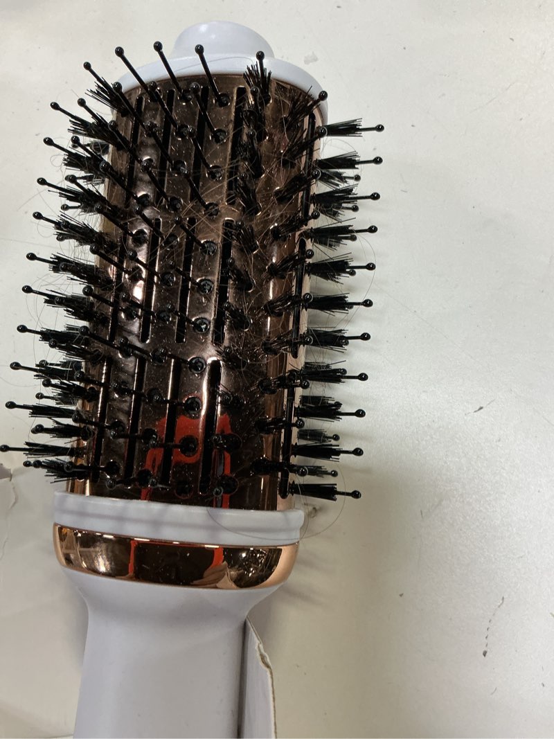 Condition photo showing As Is for plavogue dual voltage blow dryer brush for european travel,110v-240v hot air brush with volumizer, negative ionic anti-frizz - styling brush with ceramic coating for long/mid hair types, oval shape white gold