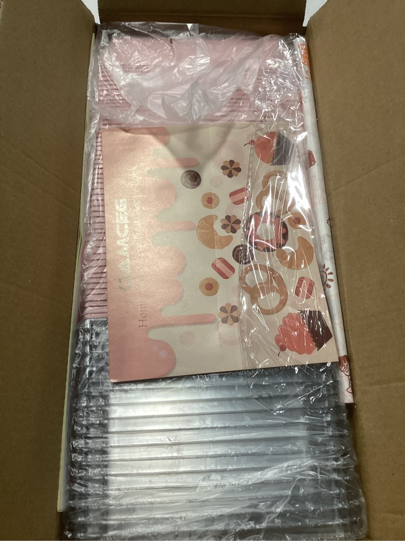 Condition photo showing Good Condition for oamceg 50pcs small charcuterie boxes with clear lids,5 inch disposable mini bakery containers,to go food paper boxes for sandwich, cookie, pastry, cake slice (pink) pink 50 pack