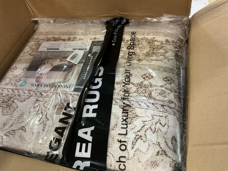 Condition photo showing New/Like New for witshock 8x10 area rugs for living room - washable vintage rug retro antique neutral large non slip low pile soft indoor floor carpet for bedroom dining room home decor, beige 8' x 10' (rectangular) beige/antique brown