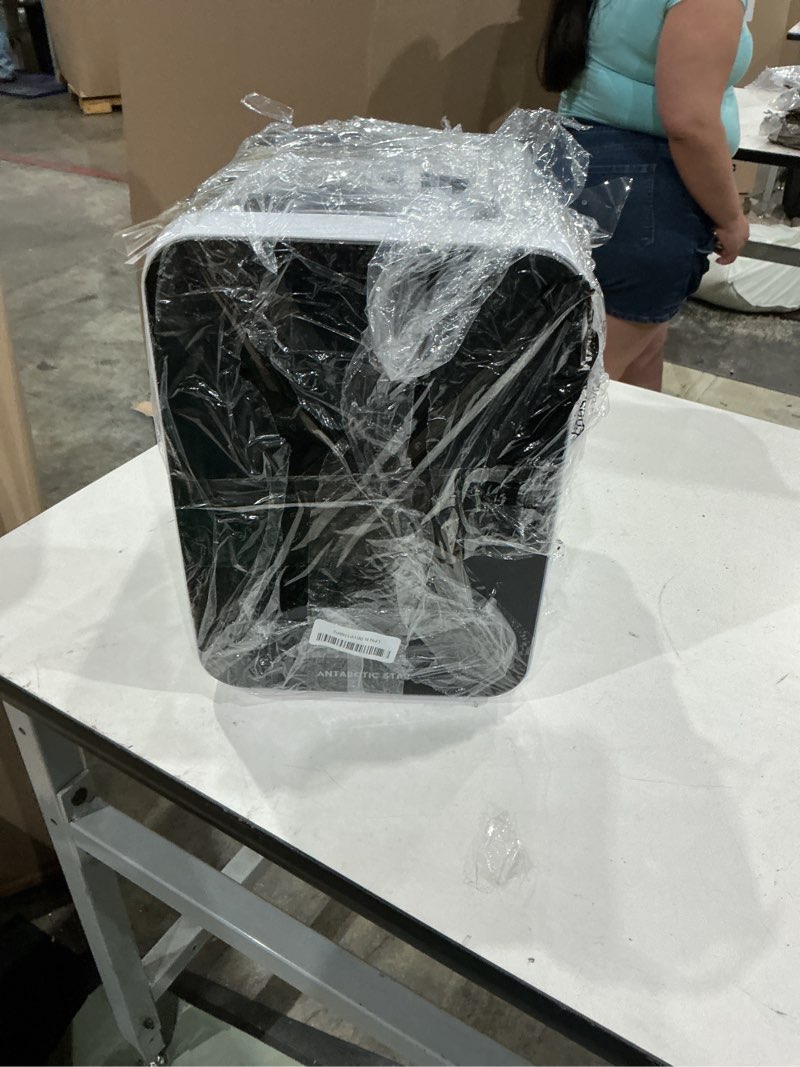 Condition photo showing As Is for retro mini refrigerator for bedroom, portable cooler for cosmetics, food and drinks in black