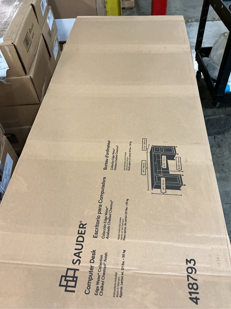 Condition photo showing New/Like New for sauder edge water 2-drawers computer desk, estate black finish