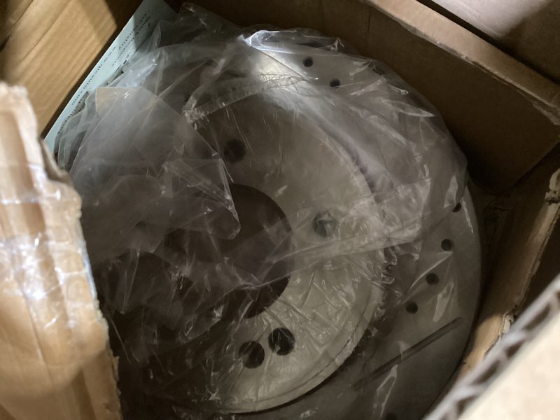 Condition photo showing As Is for pm auto rear drilled slotted disc brake rotors for 2008-2019 hyundai sonata, 2012-2020 kia optima, 284mm automotive replacement brake rotors